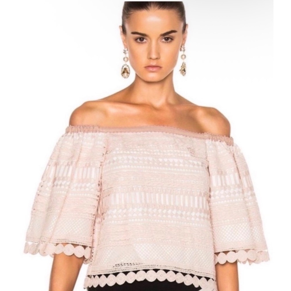 Alexis Lace Off-Shoulder Top Women‎ Small Blush Pink Excellent Bell Sleeve Boho